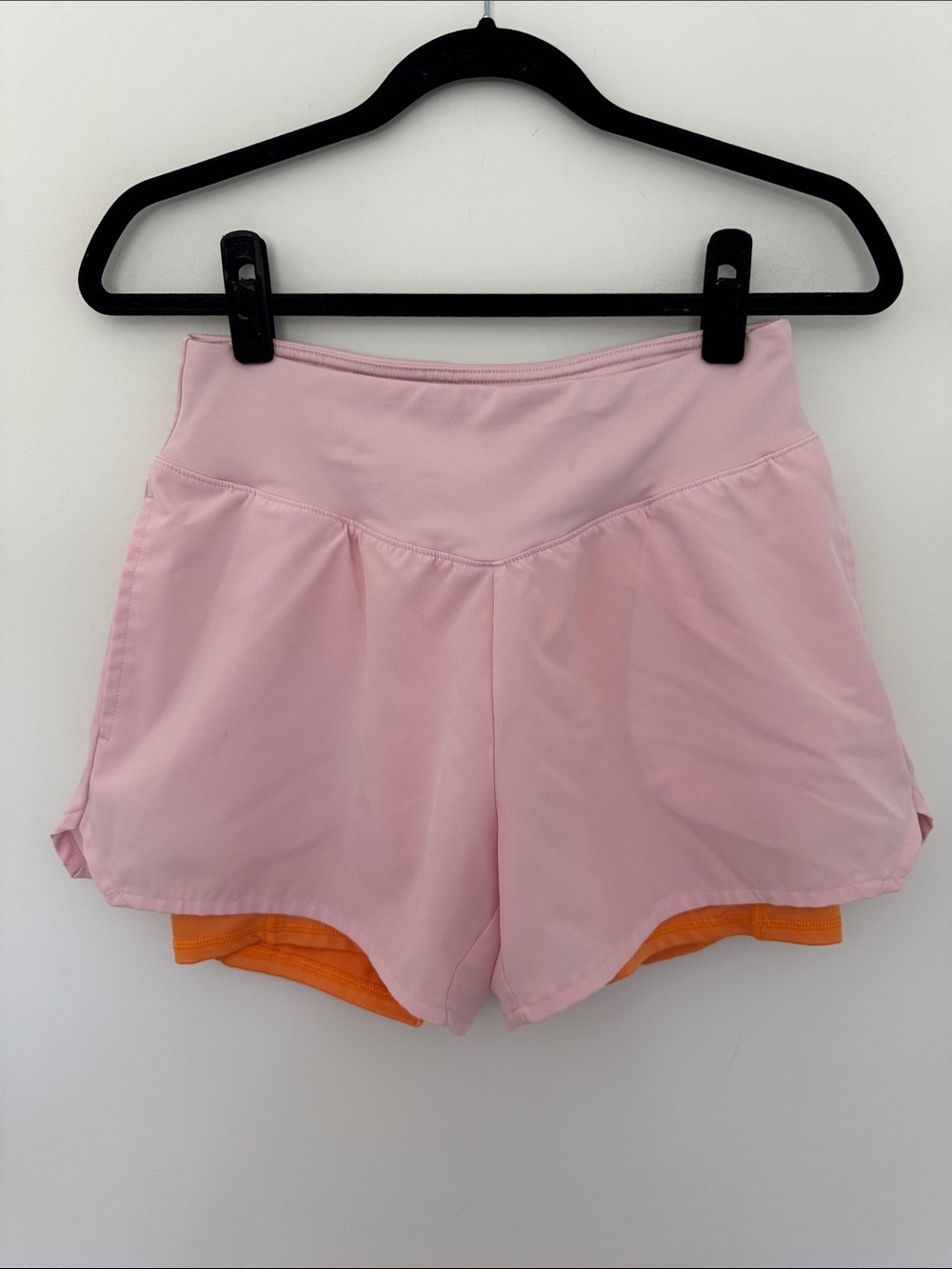 Tek Gear Pink Layered Athletic Shorts with Orange Liner - Size S